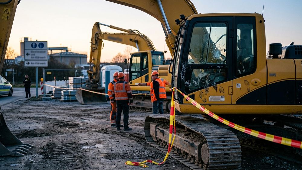 Bagger auf Baustelle in Lustadt beschädigt