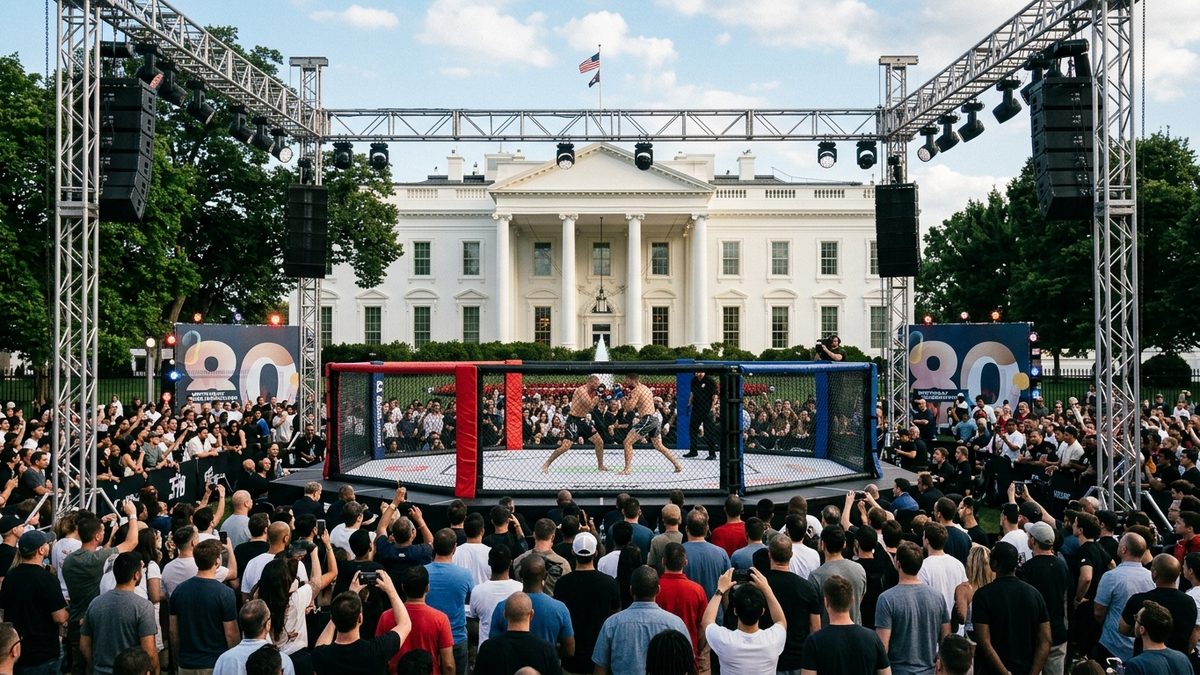 Kampfsportspektakel vor dem Weißen Haus zu Trumps 80. Geburtstag