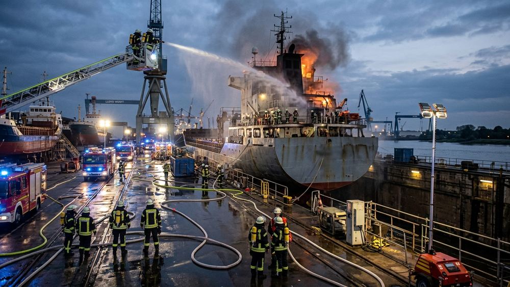 Feuerwehreinsatz auf Lloyd Werft in Bremerhaven