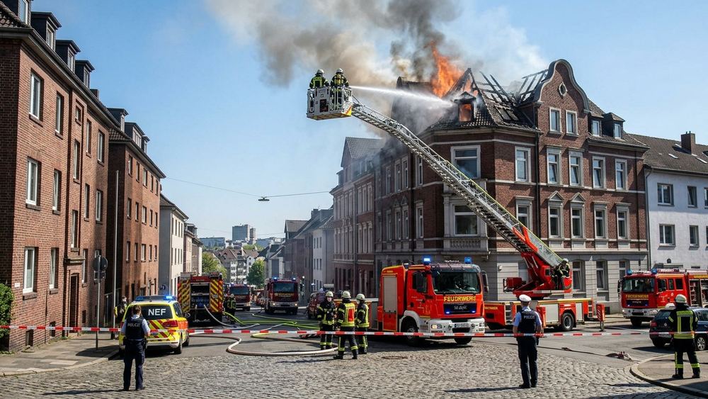 Dachstuhlbrand in Bochum durch Rettungsteam entdeckt
