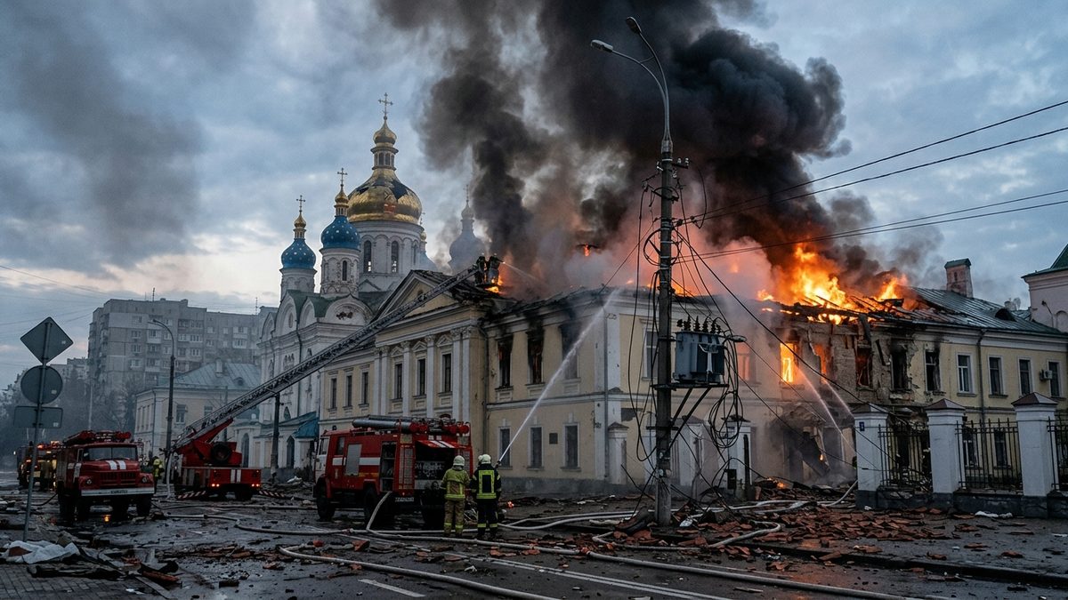 Kiew unter massivem Luftangriff: Historisches Kloster in Flammen