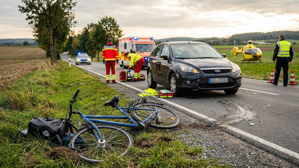 Fahrradfahrer nach Kollision mit Pkw lebensgefährlich verletzt