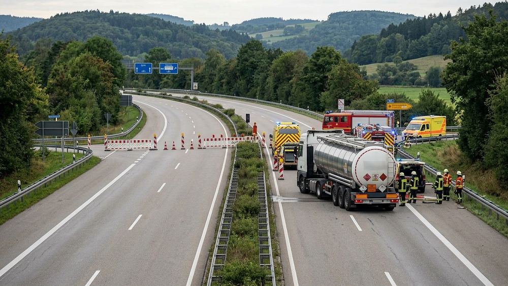 A8 bei Wiesensteig nach Panne von Gefahrguttransporter gesperrt