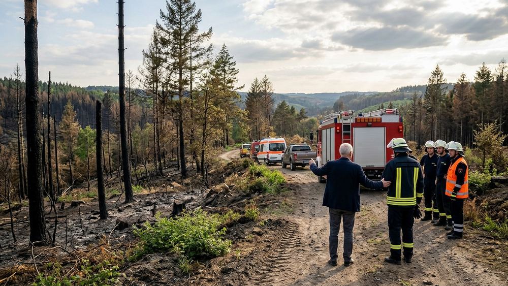 Kanzler Merz besucht Waldbrandgebiet im Hürtgenwald