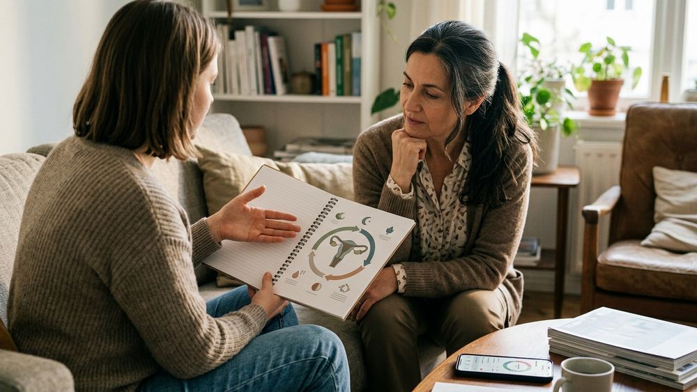 Junge Frauen informieren Mütter über Menstruationszyklus