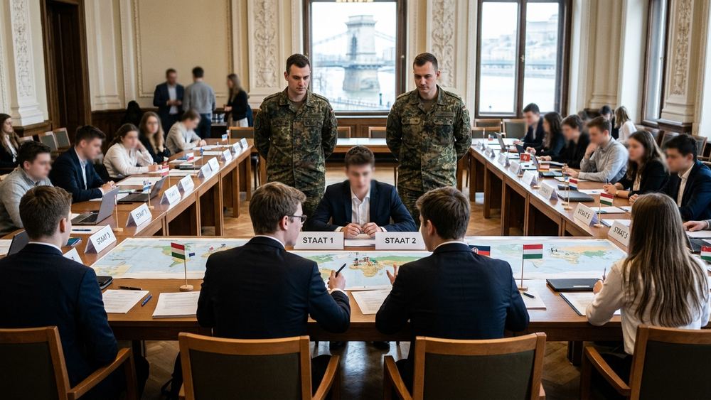 Bundeswehr-Jugendoffiziere simulieren Weltpolitik mit Studierenden in Budapest